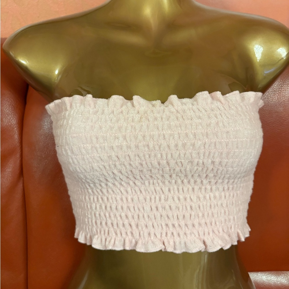 Garage Light Pink Smocked Crop Top